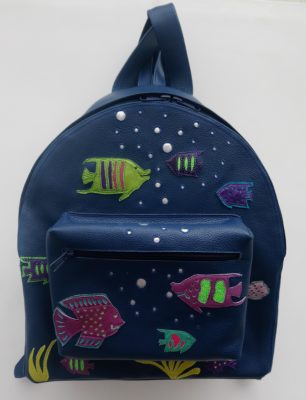 Alice Angevin, Les Sacs à M'Alice Grand Sac à Dos Ekilo T1, 42x33x14cm bleu poissons, devant