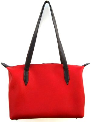 A.A.Les Sacs à M'Alice, Sac à main Vachette grainée rouge et bandoulières en veau, devant