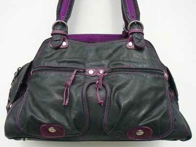Alice Angevin, Les Sacs à M'Alice Bagage à main Sac Sellier noir glossis veau prune