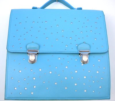 Alice Angevin, Les Sacs à M'Alice Cartable bleu ciel sur étoiles argentées pour petits classeurs 36x32 cm