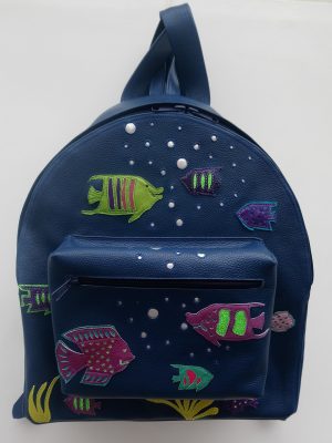 Alice Angevin, Les Sacs à M'Alice Grand Sac à Dos Ekilo T1, 42x33x14cm bleu poissons, devant