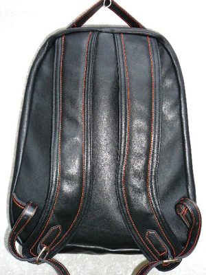 Alice Angevin, Les Sacs à M'Alice Grand Sac à Dos Vachette noire galonnée orange,dos