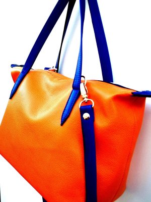 Alice Angevin, Les Sacs à M'Alice Sac à Main Champlan Orange Poignées bleu,coté