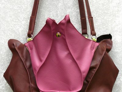 Alice Angevin, Les Sacs à M'Alice Sac à Main Coeur de Lotus Marron Rose 47x30x14.