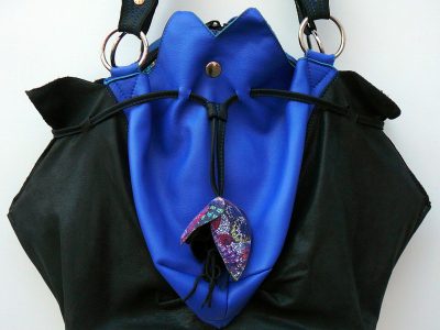 Alice Angevin, Les Sacs à M'Alice Sac à Main Coeur de Lotus Noir Bleu (47x30x14)
