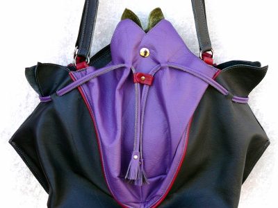 Alice Angevin, Les Sacs à M'Alice Sac à Main Coeur de Lotus Noir Violet 47x30x14