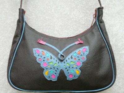 Alice Angevin, Les Sacs à M'Alice Sac à Main Donibane Dussarp,papillon bleu sur marron