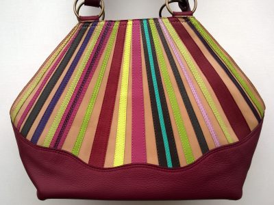 Alice Angevin, Les Sacs à M'Alice Sac à Main Elegant Bandes de cuirs parées, rouge bordeaux
