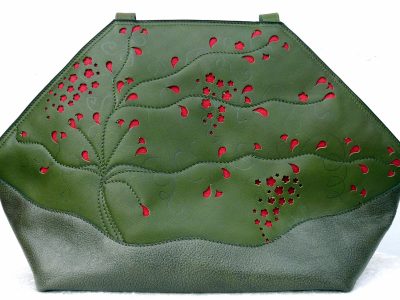 Alice Angevin, Les Sacs à M'Alice Sac à Main Elegant Dentelles de cuir kaki rouge