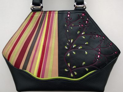 Alice Angevin, Les Sacs à M'Alice Sac à Main Elegant Dentelles de cuir noir et rayures