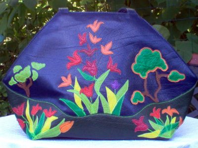 Alice Angevin, Les Sacs à M'Alice, Sac à Main Élégant Paysage Fleurs buffle bleu