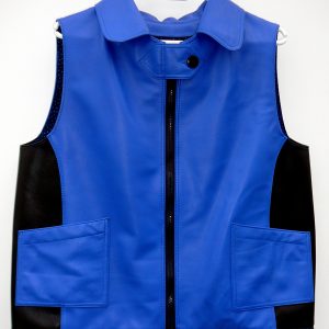 Alice Angevin, Les Sacs à M'Alice Vêtement Gilet T42 veaux bleu dur, coté noir, doublé velours coton