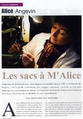Alice Angevin, Les Sacs à M'Alice 2009 Article Presse Expression d'Ici 2
