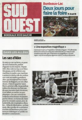 Alice Angevin, Les Sacs à M'Alice 2011-06 Article Presse Foire de Bordeaux