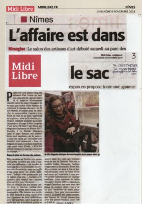 Alice Angevin, Les Sacs à M'Alice 2016 Article Presse Midi Libre