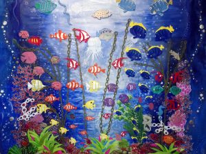 A.A.Les Sacs à M'Alice, Tenture cuirs 150X150 plongée sous-marine