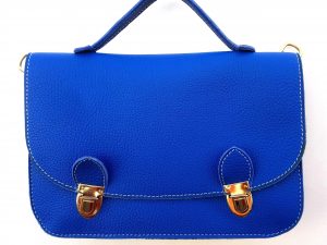 Alice Angevin, Les Sacs à M'Alice, Pti Cartable Pochette 80' Taurillon Carriat Bleu devant