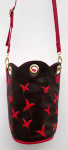 Sac à Main Sceau Marron tulipes volantes rouge, A. A,Les Sacs à M'Alice